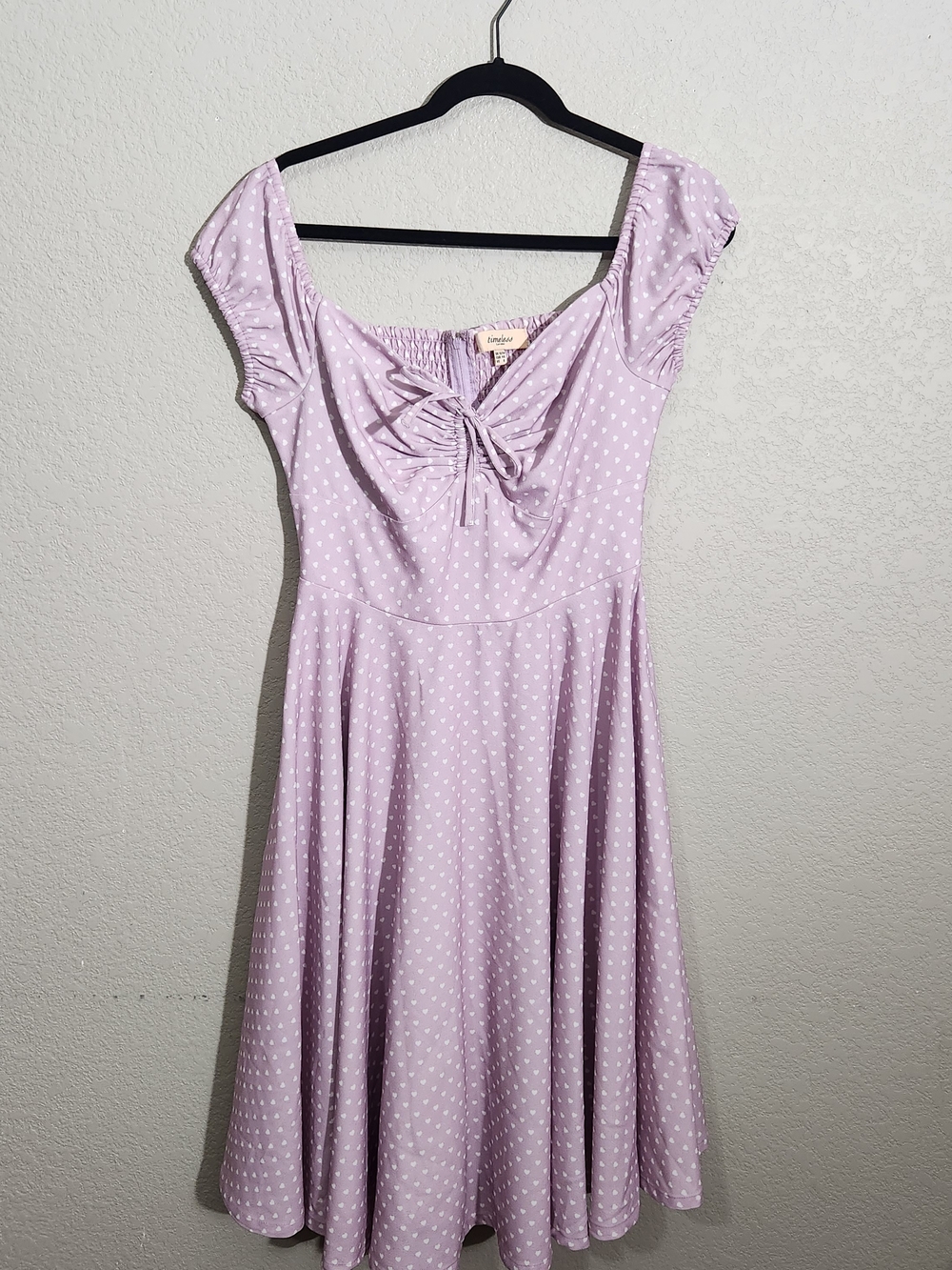 Vintage-Inspired Lavender Polka Dot Asymmetrical Dress with Bow